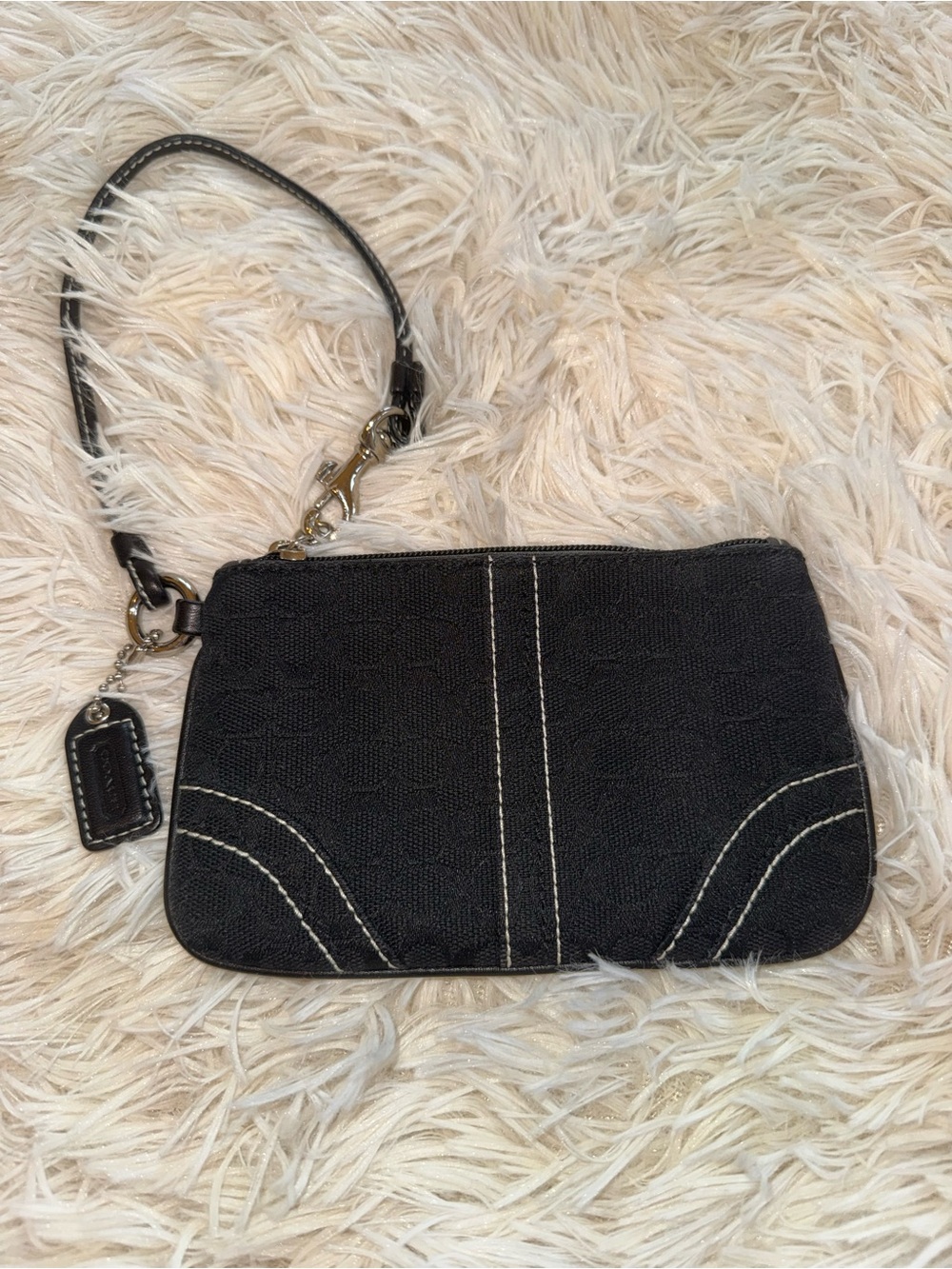 Coach Black Wristlet with Contrast White Stitching
